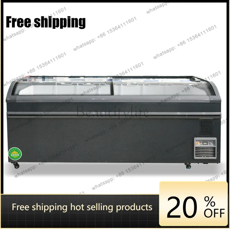 LS Freezer Supermarket Large Capacity European Deep Copper Tube Refrigeration Glass Door Ice Cream Cabinet