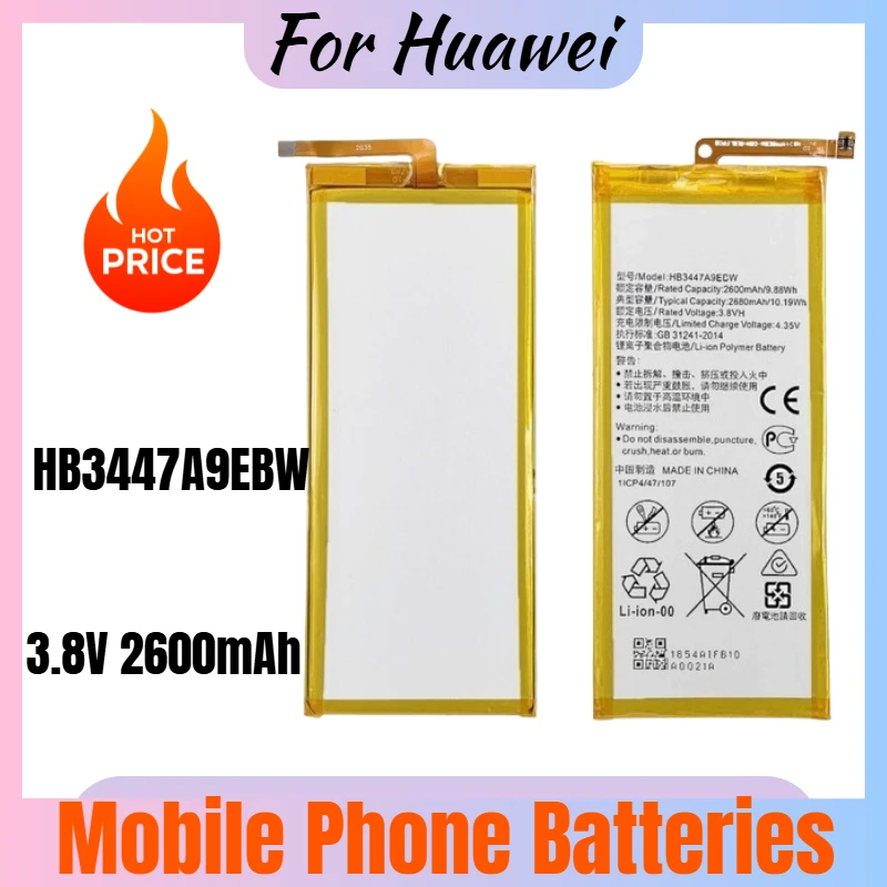 

HB3447A9EBW Mobile Phone Battery 3.8V 2600mAh for Huawei Ascend P8 Replacement Battery Brand-New High Quality