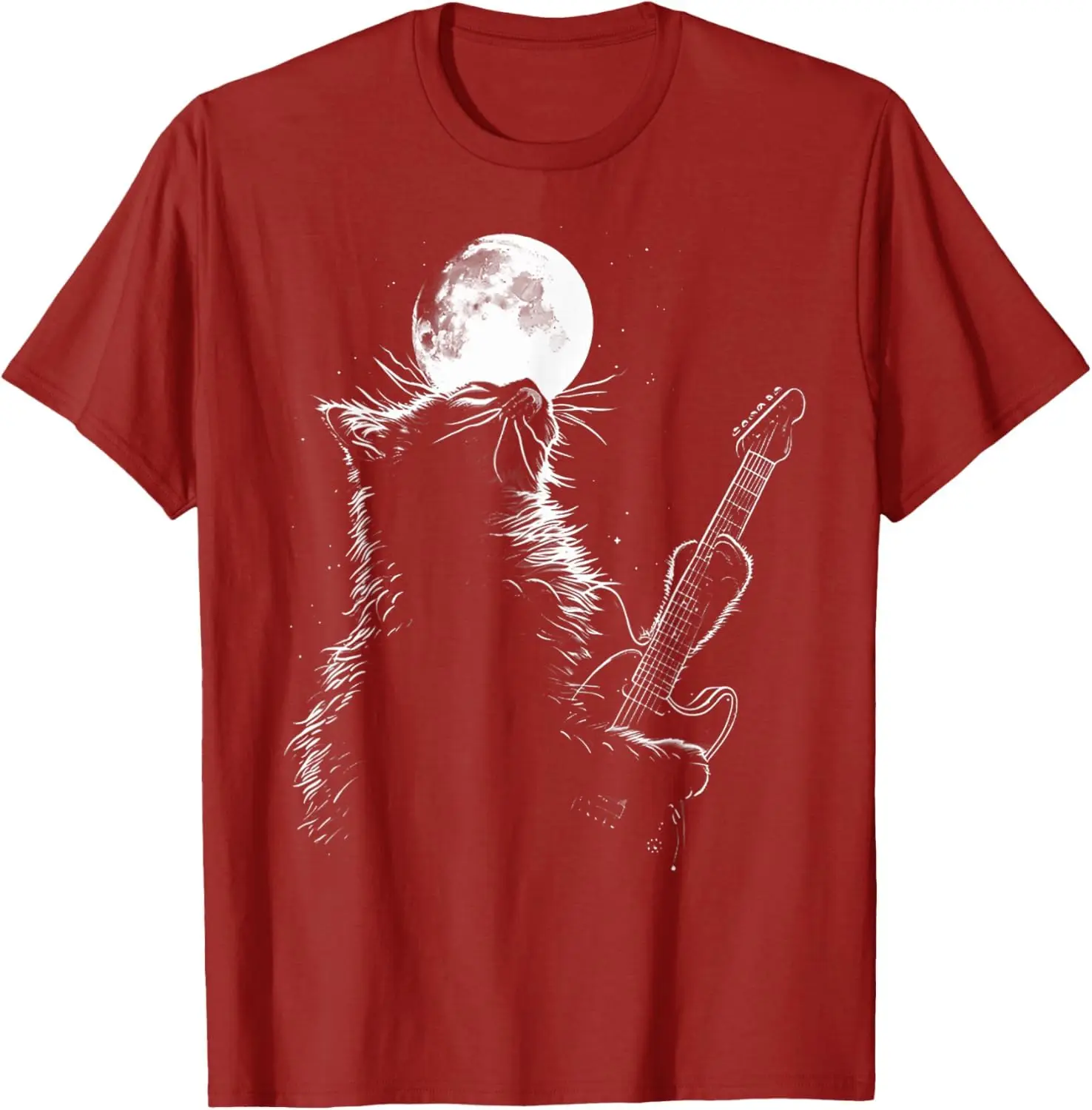 Rock Cat Playing Guitar - Funny Guitar Cat On Moon t-shirt Unisex t-shirt per uomo donna Summer Tees Cotton oversize