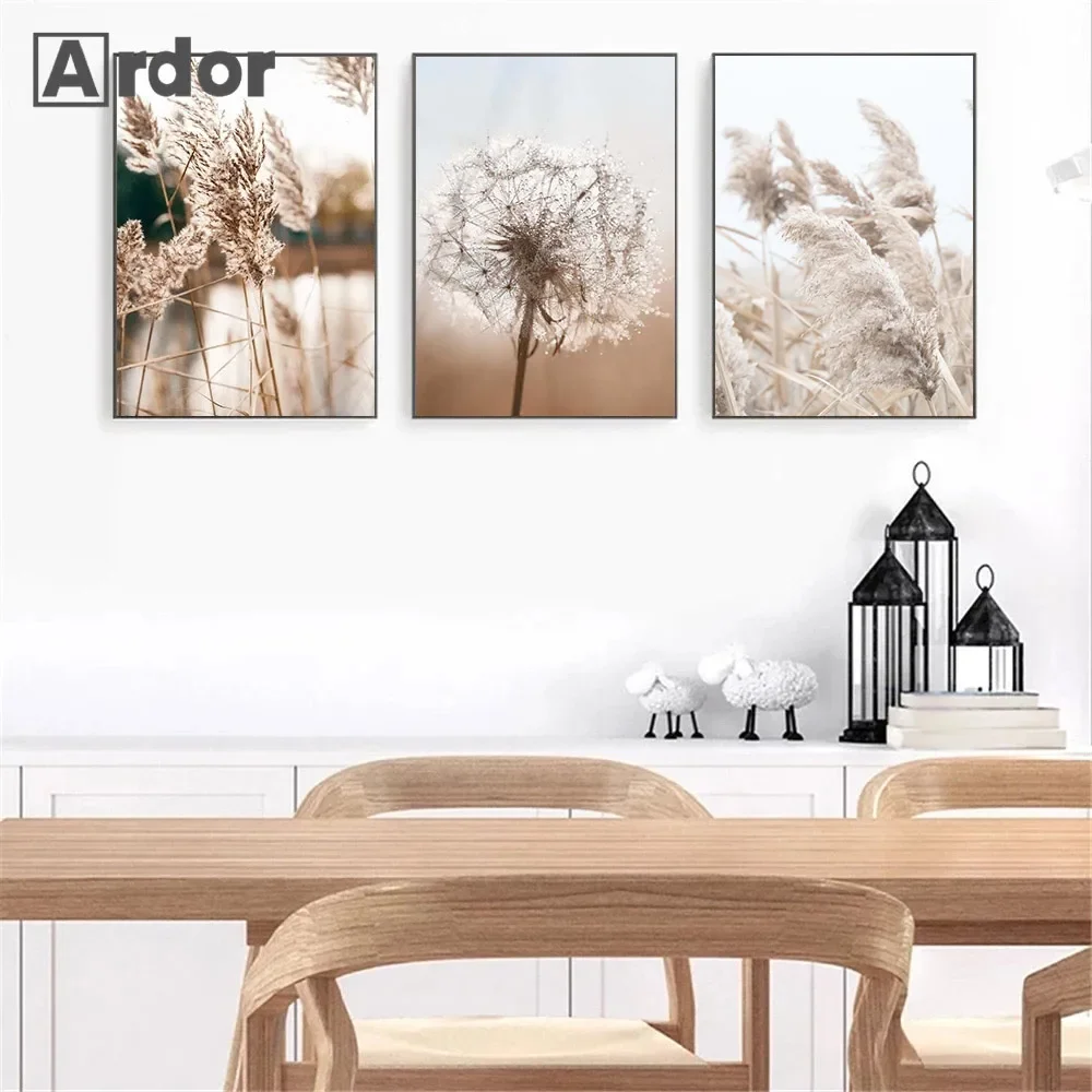 Sunset Reeds Grass Bird Flower Plant Wall Art Canvas Poster Sand Hand Prints Nordic Art Painting Wall Pictures Living Room Decor