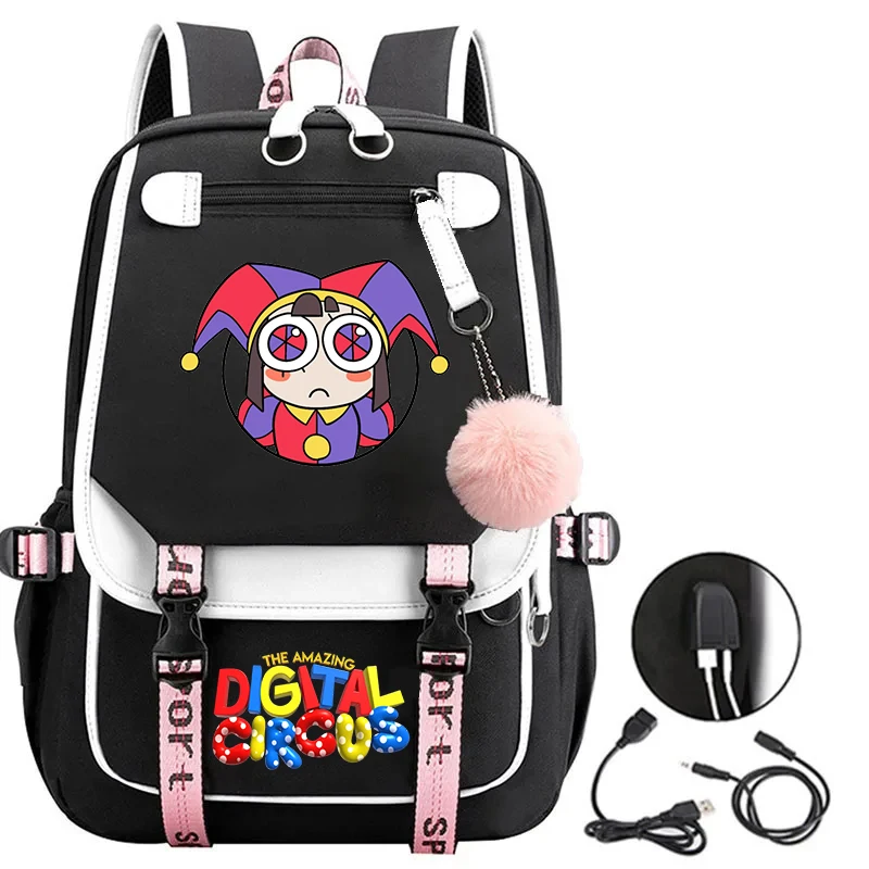 Anime The Amazing Digital Circus Jax Mochilas, Meninas adolescentes Laptop Bag, Carregamento USB, Estudante Bookbag, Mochilas escolares, Moda