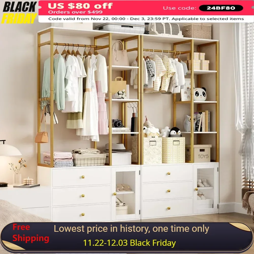 Selected Wardrobe，81.2”H Wardrobe Closet with Hanging Rod and Storage Shelves, Garment Rack for Bedroom, Living Room ，Wardrobes