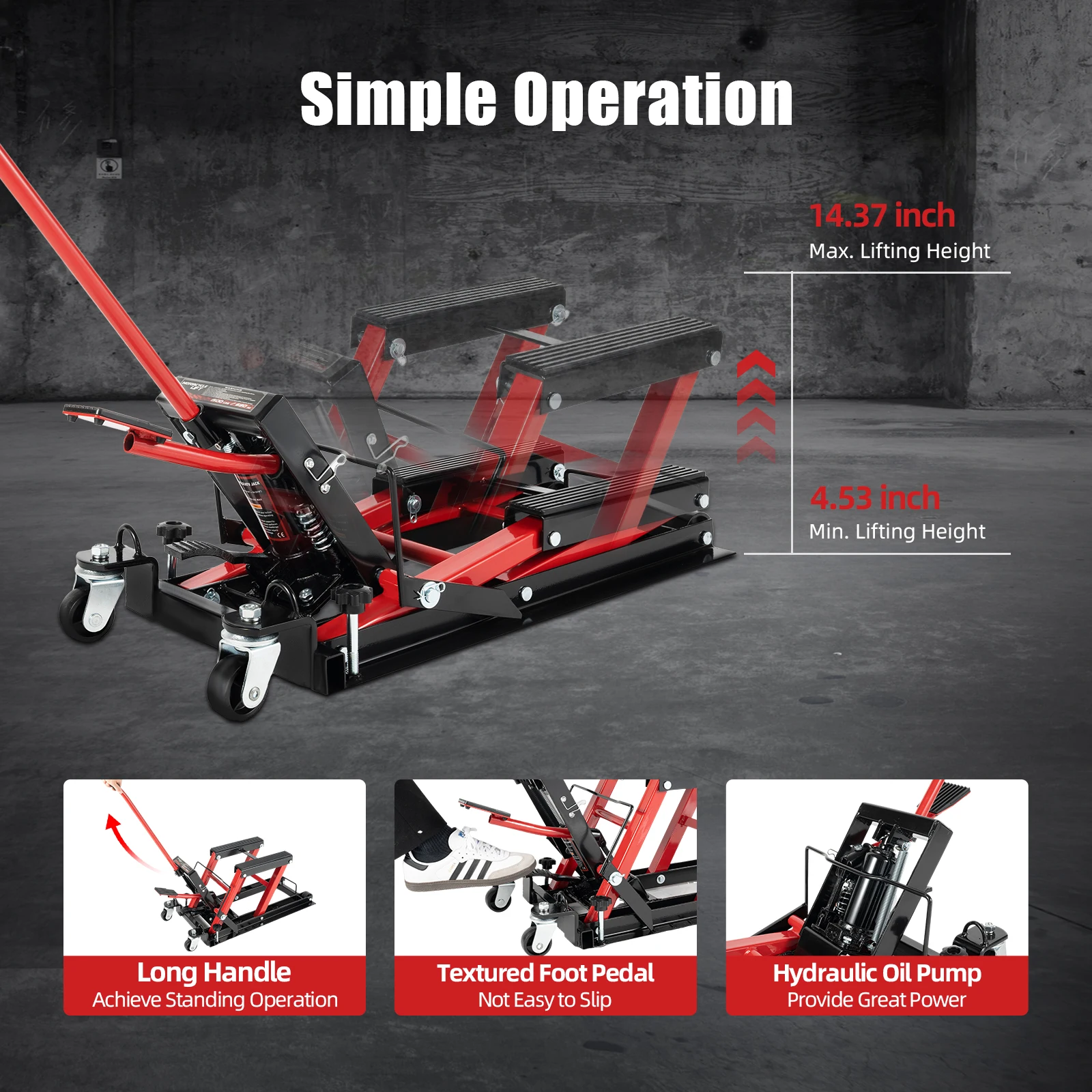 680KG Motorrad Jack Lift Montage Bock Klappständer für Fahrrad Garage Reparatur