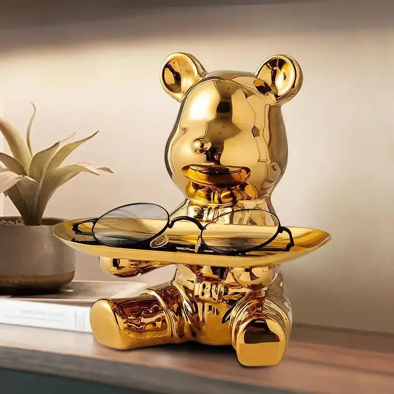 

Entrance Key Storage Ornament Creative Cartoon Plating Violent Bear Tray Desktop Ornament Living Room TV Cabinet Home Decoration