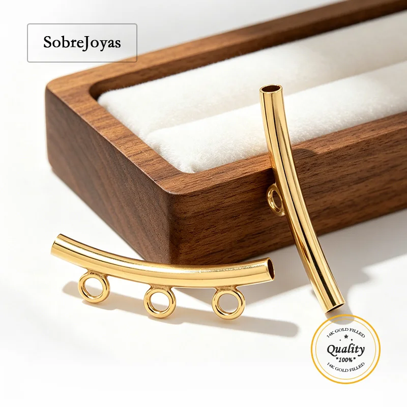 

14K Gold Filled Curved Tube with Ring 2X20mm Charm DIY Pendant Jewelry Accessories for Necklace Making