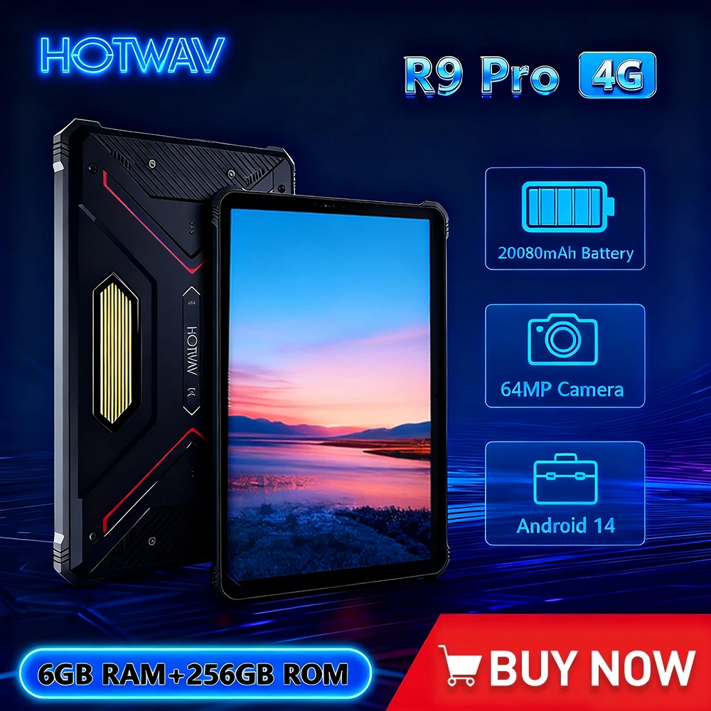 HOTWAV R9 Pro 4G Rugged Tablet Android14 20080Mah Battery 20W Charge tablets 64MP Camera 10.95 Inch FHD+ 6+256GB Camping light