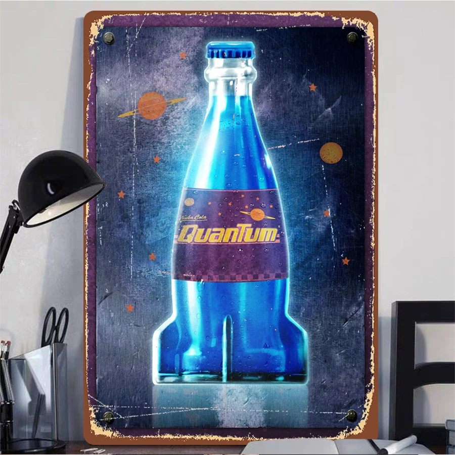 Vintage Metal Tin Sign Quantum Soda Bottle Design Retro Wall Decor for Home Bar Pub Man Cave Kitchen Living Room Art Decoration