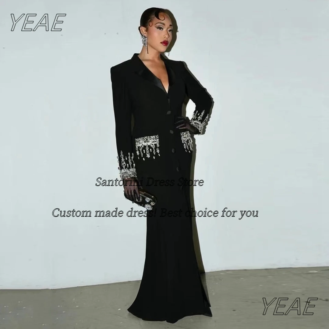 Santorini personalizado com decote em v vestidos de noite sob medida frisado mangas compridas vestido de baile botões fenda frontal vestidos des fiesta