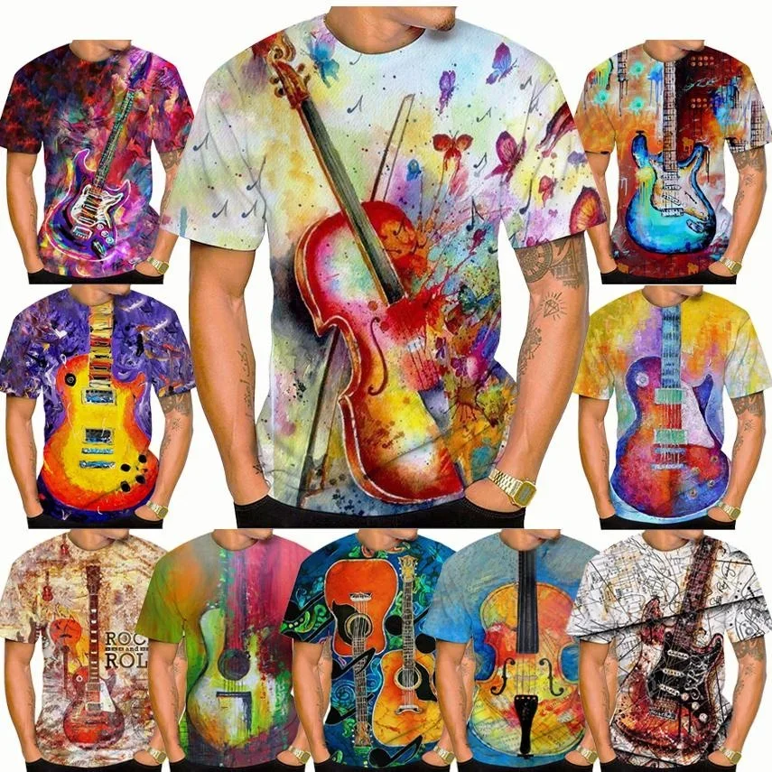 

Summer Fashionable Hip Hop Rock Prin Short Sleeve T-Shirt Cool Music Note Guitar Violin 3D Printing T-Shirt