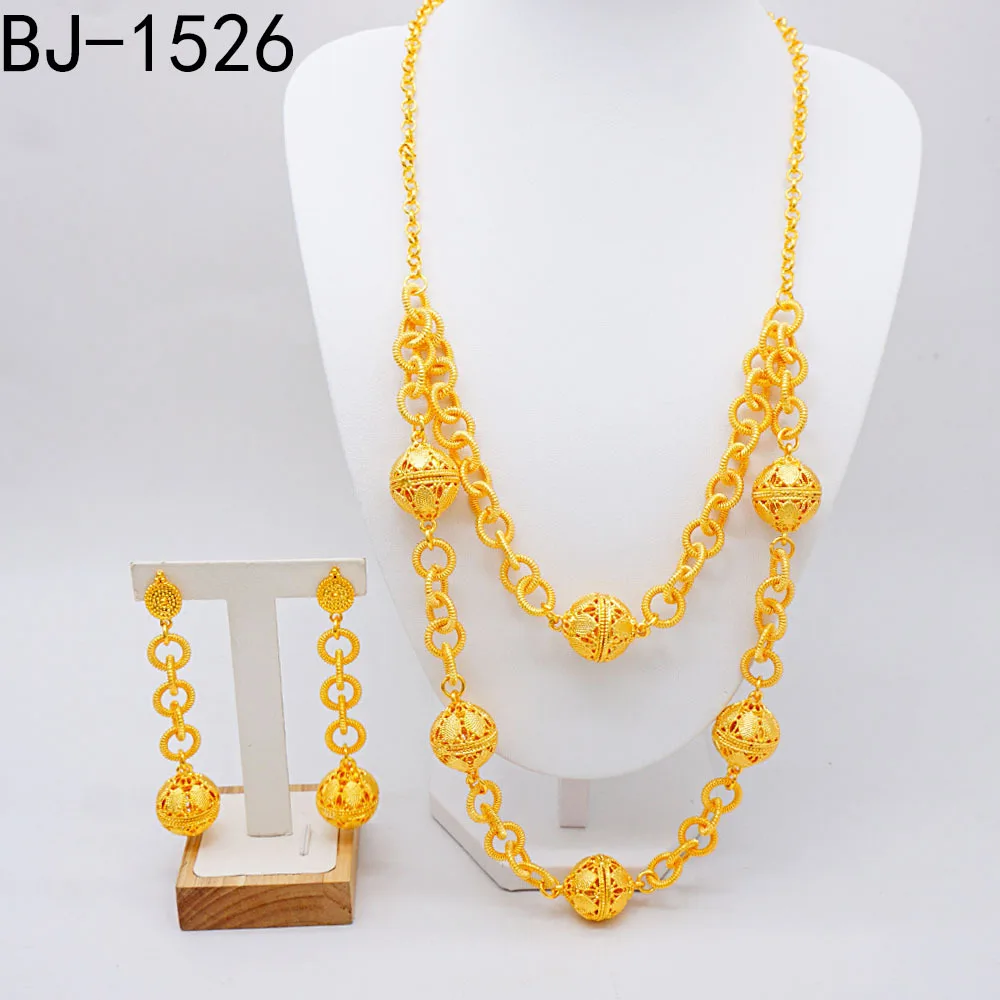 New Fashion High-End Dubai 24K Gold Plated Necklace Earrings Romantic Wedding Party Jewelry Set for Beloved 666