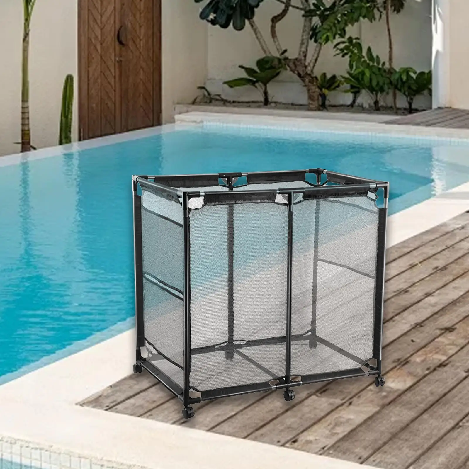 

Pool Storage Bin Premium Mesh Basket Organizer Holder for Pool Floats Beach Balls Swimming Equipments Swim Toys Accessories