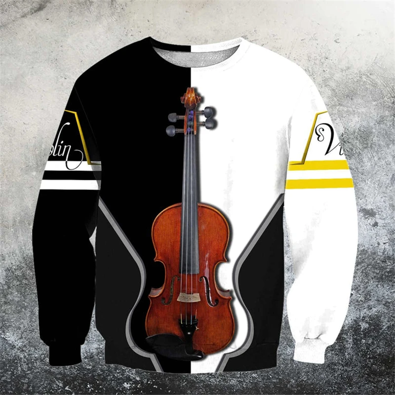 Pullover Sweatshirt For Men Violin Graphic 3D Printing Long Sleeve Tops Oversized Loose O-Neck Pullovers Casual Man Sweatshirts