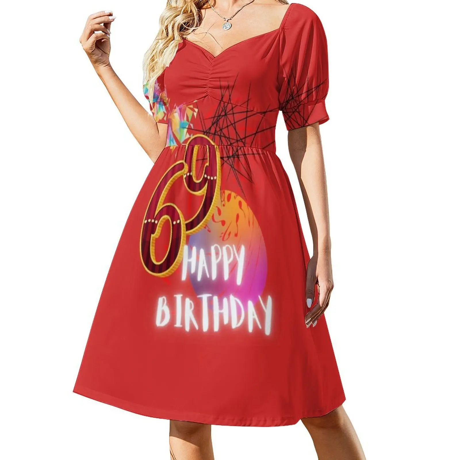 عيد ميلاد سعيد 69Th عيد ميلاد تجريدي فني سعيد 69 بوهو شيك فستان أنيق موضة شاطئ حفل زفاف ثوب عيد ميلاد 69Th #2