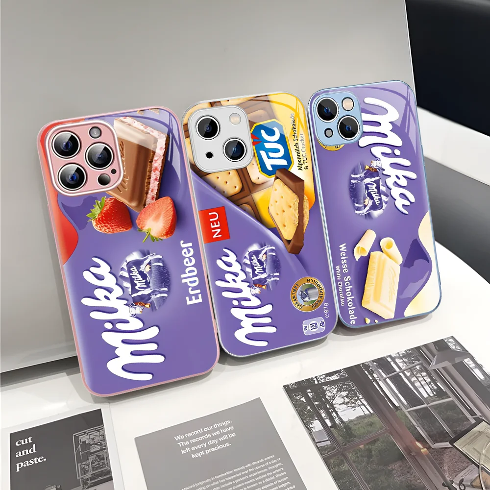 Chocolate Milka Box Phone Case Tempered Glass For Iphone 14 13 12 11 Pro Mini XS MAX 14Plus X XS XR Cover