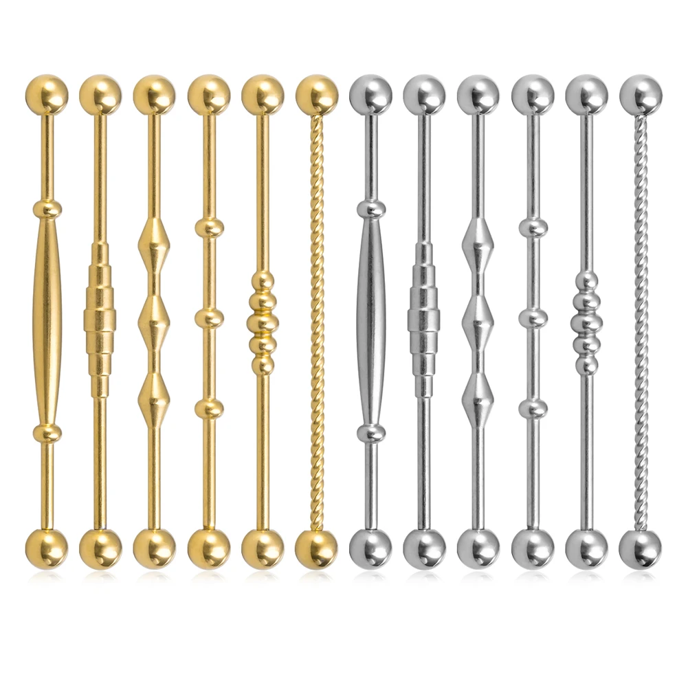 16G 38mm Stainless Steel Industrial Earrings Punk Industrial Piercing Helix Ear Piercing Long Stud Earring Barbell Pierc Jewelry