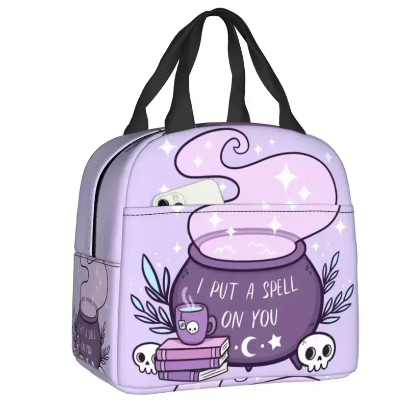 Witch Cauldron Lunch Bag Occult Gothic Skull Cooler Thermal Insulated Lunch Box For Women Kids Work School Beach Food Tote Bags