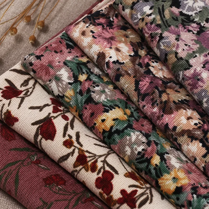 

Corduroy Fabric Vintage Floral Print Cloth Polyester Cloth DIY Handmade Women's Dress Fashion Children's Clothing SewingQuilting