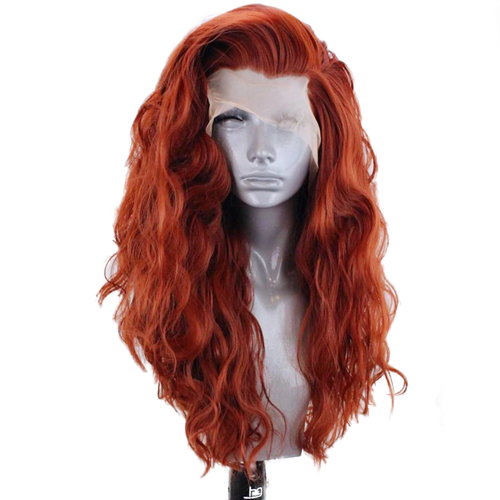 RONGDUOYI Red Wig Long Wave Lace Front Wig For Women Synthetic Heat Resistant Hair Curly Wigs Natural Hairline Daily Use Cosplay