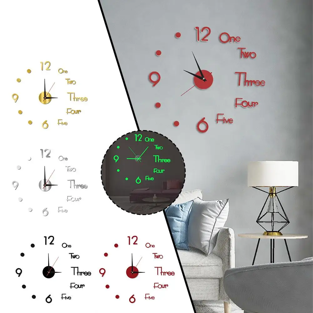 Creative Creative Night Light Acrylic Mirror Stickers Digital Wall Horloge Design Clock Modern Clock DIY Quartz Dec Home Ne Q5F7