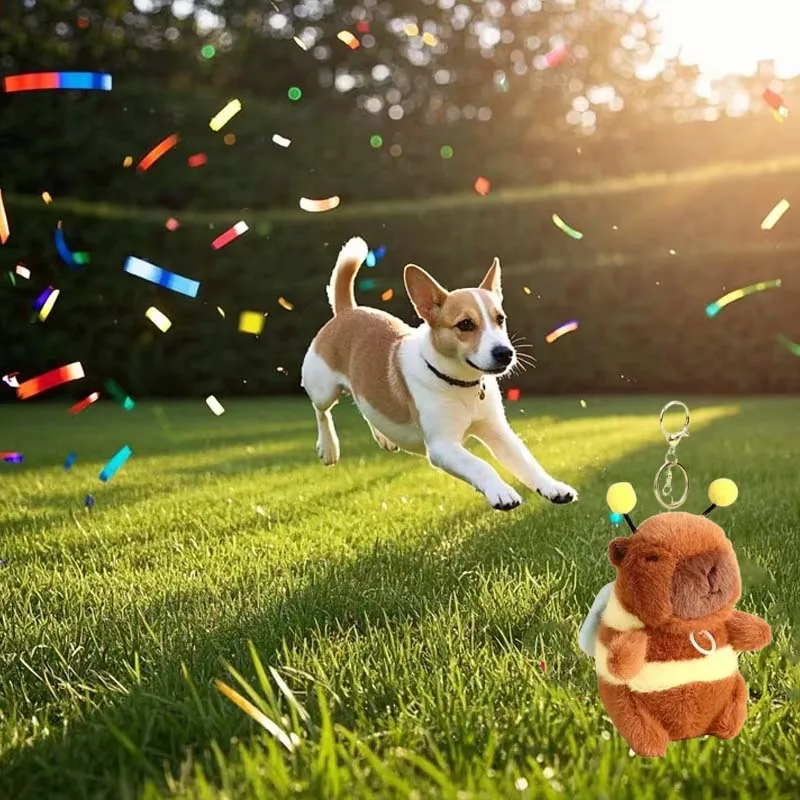 Capybara Bee Plush Pet Toy Vibrating Keychain Training Keychain for Cats Puppies Small Animals Training Accessories