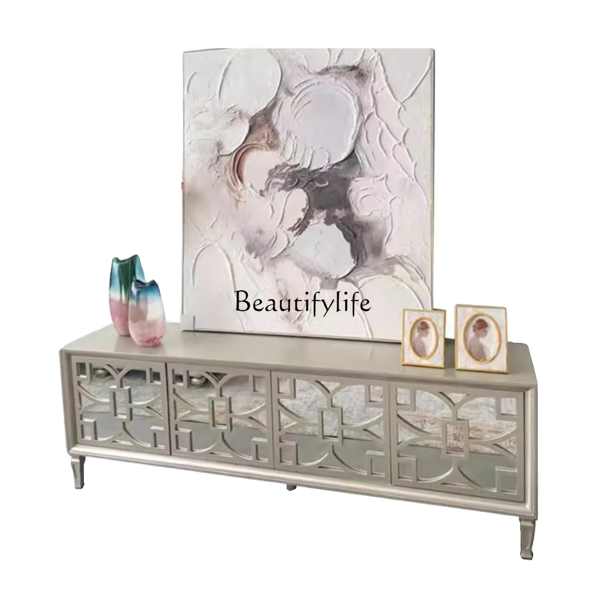 

American light luxury solid wood TV cabinet storage champagne living room decorative cabinet