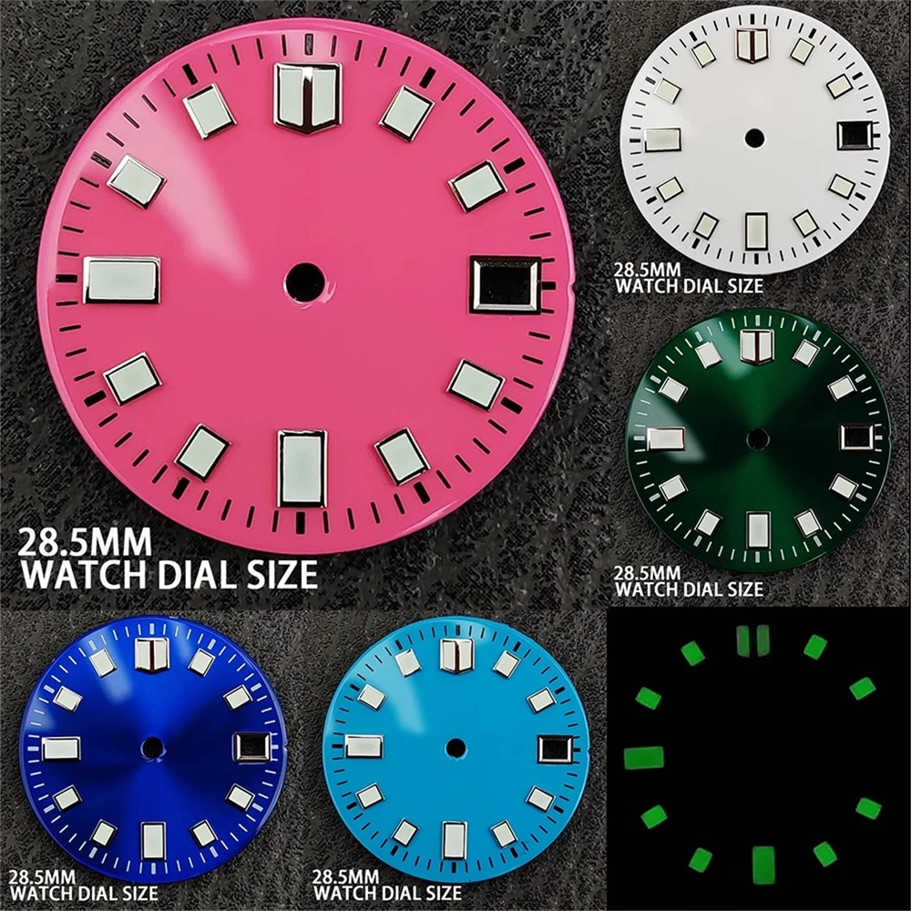 

NH35 Dial 28.5mm, Green Luminous Watch Face, for NH35 4R Movement, Single Calendar Watch Dial Modified Watch Accessories