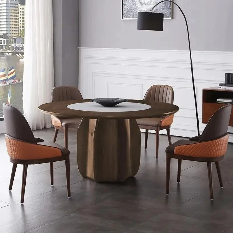 

Built-In Turntable Solid Wood Dining Table Round New Chinese Style Circle Dining Table Family Used Simple Restaurant Furniture