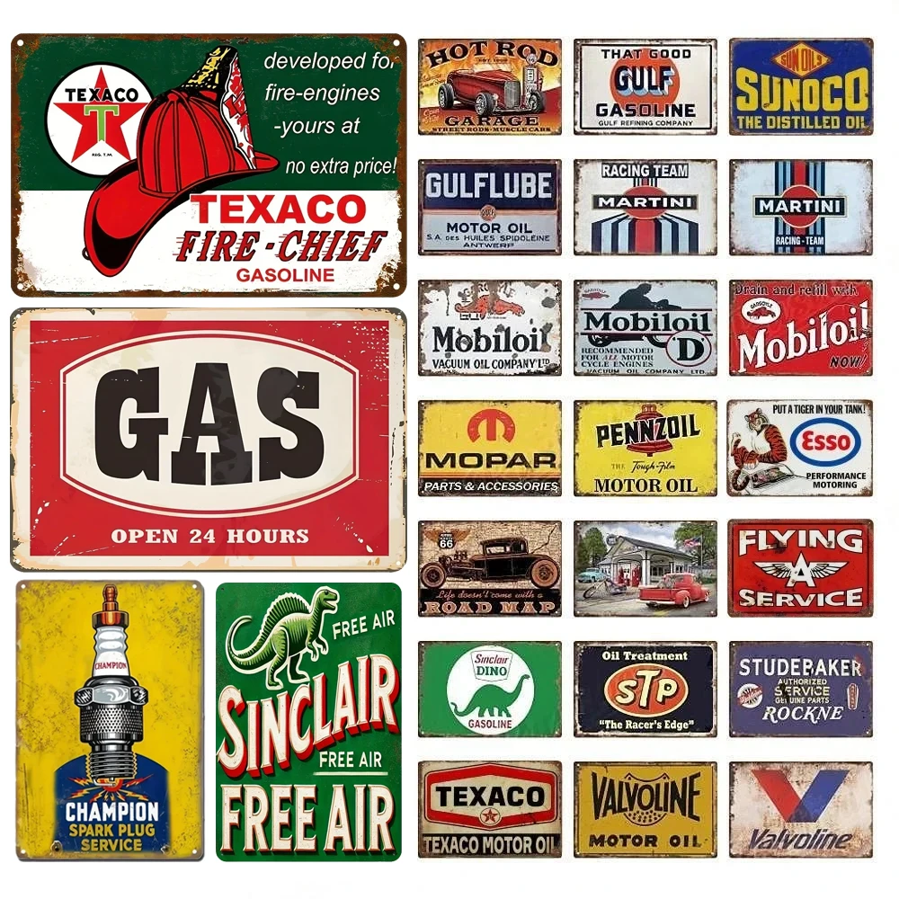 Gas Station Decor Billboard Motor Oil Lubricant Tin Sign Shabby Rusty Plate Decorative Wall Plaque Poster Garage Repair Car Sign