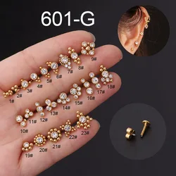 1PC 16G Internally Threaded Titanium & Steel Bar Zircon Ear Piercing Jewelry Helix Tragus Cartilage Earrings Labret Lip Stud