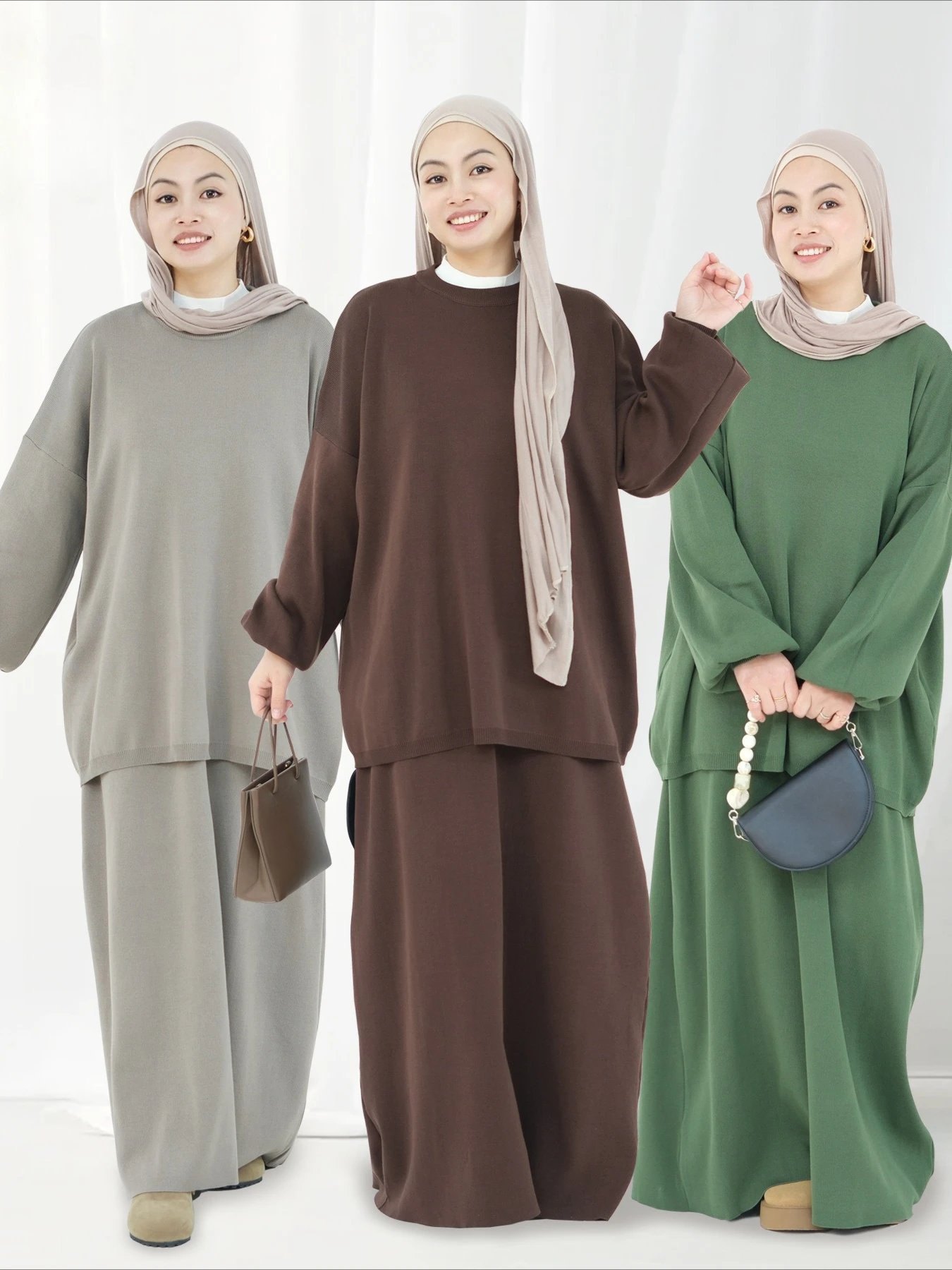 

Autumn Women Sweater Knitted Skirt Two Piece Set Outfits Suits Ramadan Morocco Dubai Abayas Jalabiya Muslim Musulman Ensemble