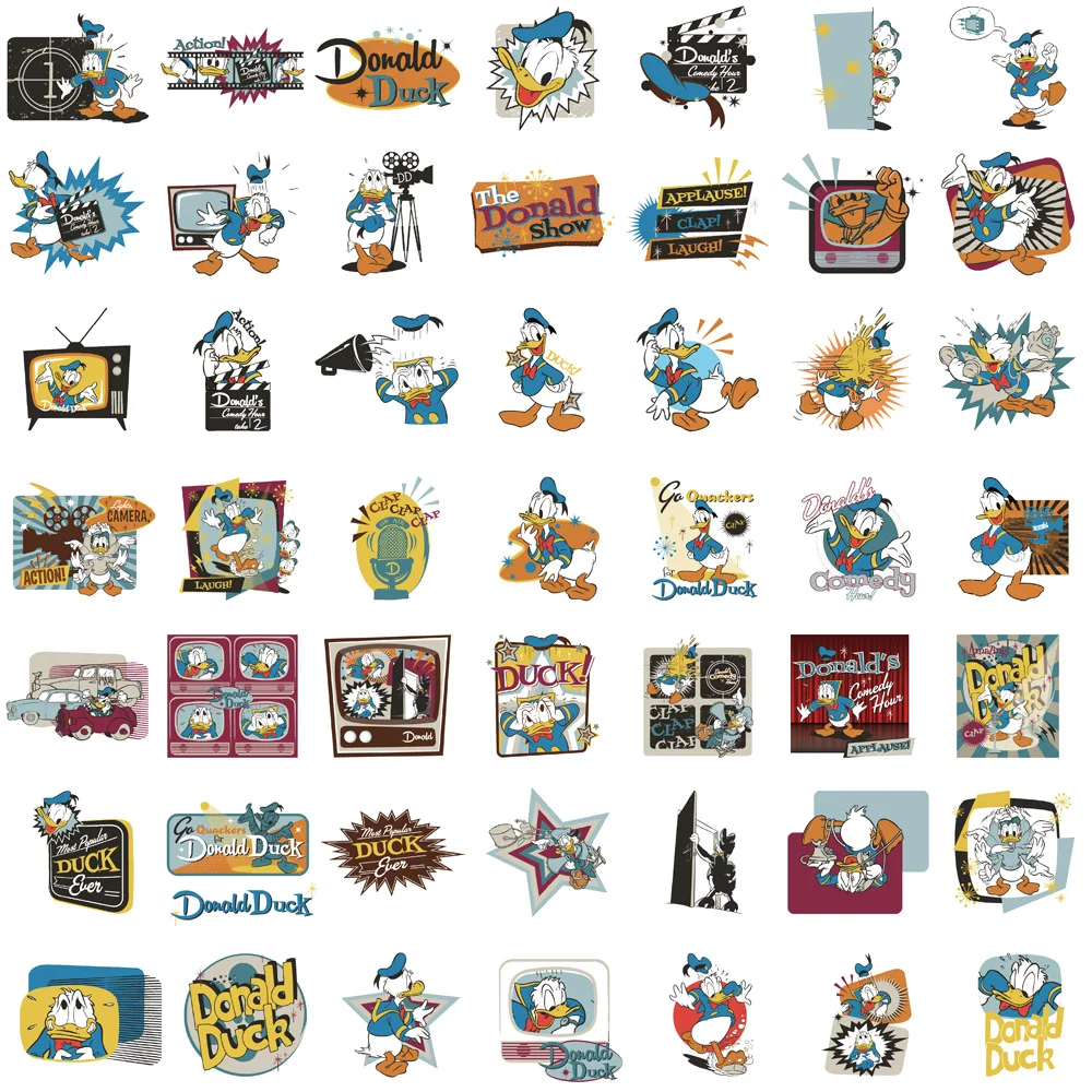 50 قطعة الوقت الكوميدي دونالد داك ملصقات الكمبيوتر المحمول الأمتعة سكرابوكينغ دراجة نارية DIY بها بنفسك القهوة الهاتف حقيبة الكمبيوتر الكتابة على الجدران الشارات