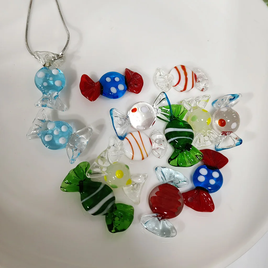 1PCS 15x29mm Colorful Candy Pendant Charm Necklace For Women Murano Lampwork Glass Summer Beach Gift Sands Jewelry Cheap Item