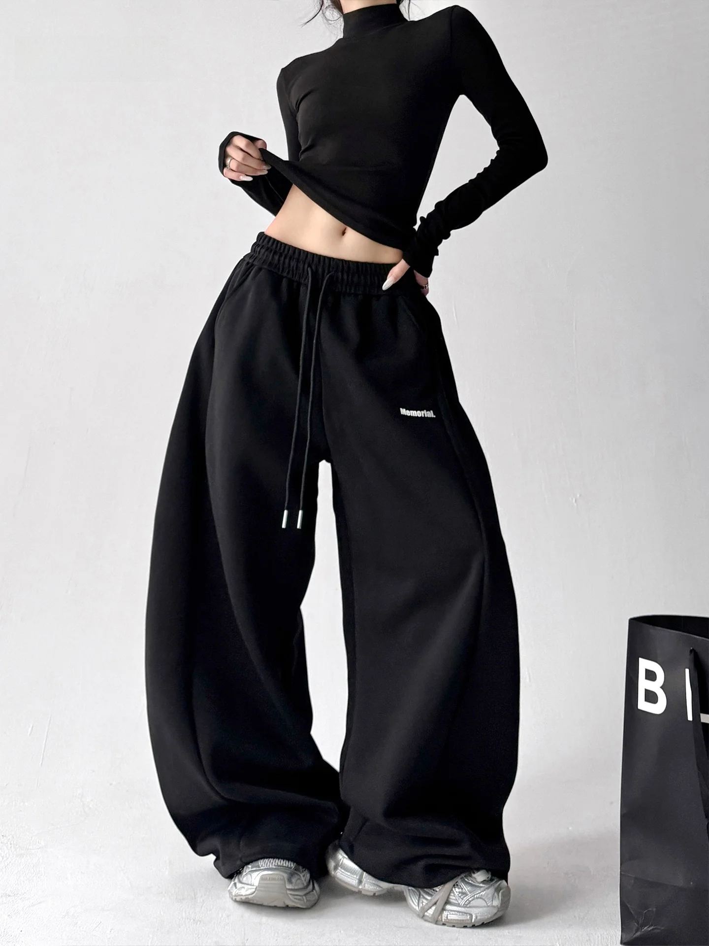 

Trendy American Spor Women's High Waist Straight Leg Wide Leg Casual Pants Street Dance Loose Fit Trousers Autumn Winter