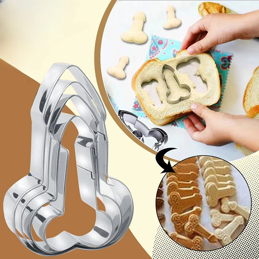 3Pcs/Set 3D Stainless Steel Sexy Penis Cookies Cake Tools Dick Fondant Mold Baking Cake Decor Birthday Party Baking Moulds