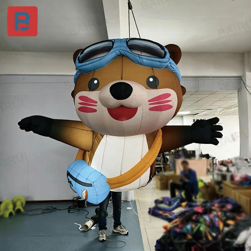 Castor inflable, personaje de dibujos animados, con gafas protectoras, utilizado para la promoción de eventos de marca