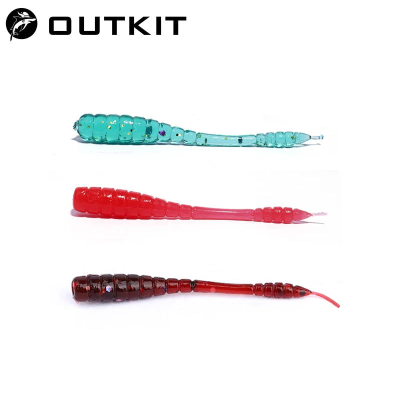 OUTKIT 20pcs 4.5cm Fishing Soft Worm Lures Pin Tail Ice Fishing Bait Soft Polaris Sinking Lure Pesca Silicone Fishing Tackle