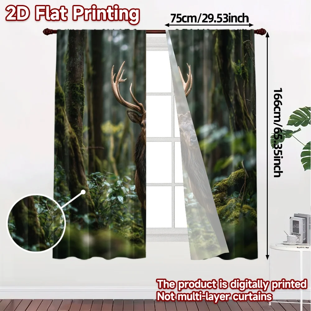 2pcs, 2D FLAT PRINTING Curtains (Without Rod) Forest Majesty Contemporary Popular Curtains Fabric Curtains Outdoor Decorations
