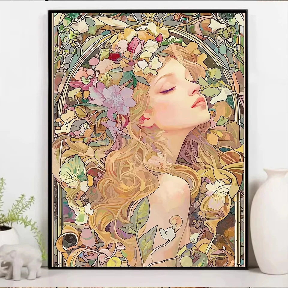 Diamant-Mosaik-Gemälde Wandkunst 5D DIY Schöne Frau und Blumen Vollquadratische Runde Stickerei Kreuzstich Komplettset