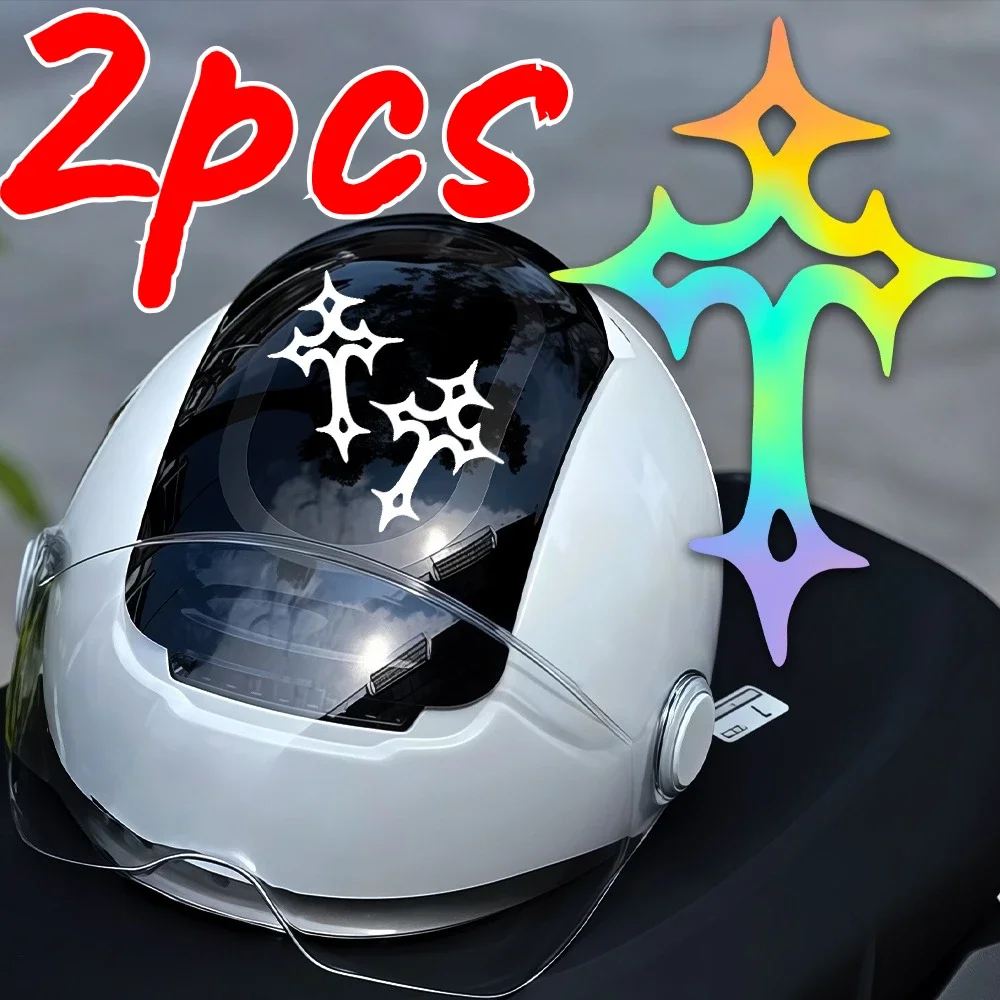 Holographic Gothic Cross Stickers 2PCS White Star Vinyl Decals Waterproof for Helmet Car Scooter Laptop Decoration