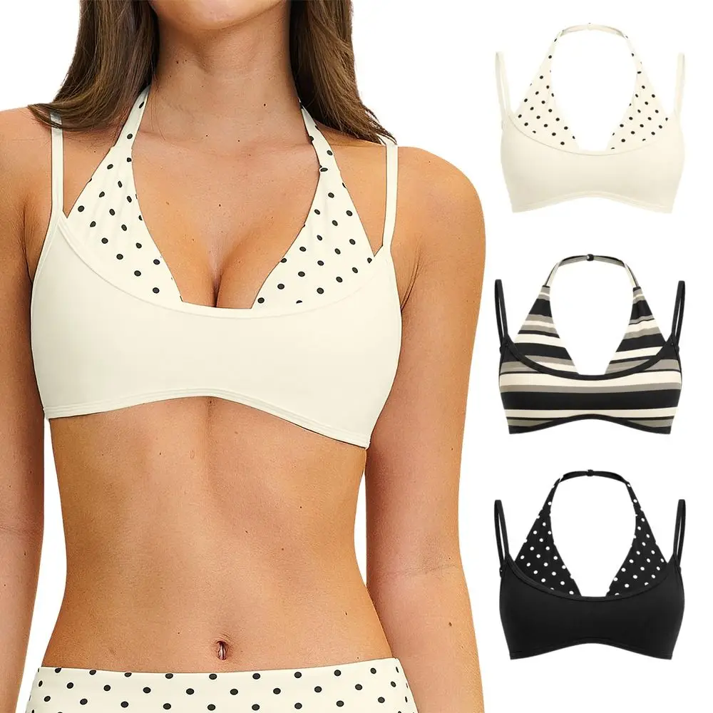 Padded Yoga Bra Halter Sports Bra Polyamide Elastane Layered Workout Bra Contrast Print Faux Layered Athletic Bra Top