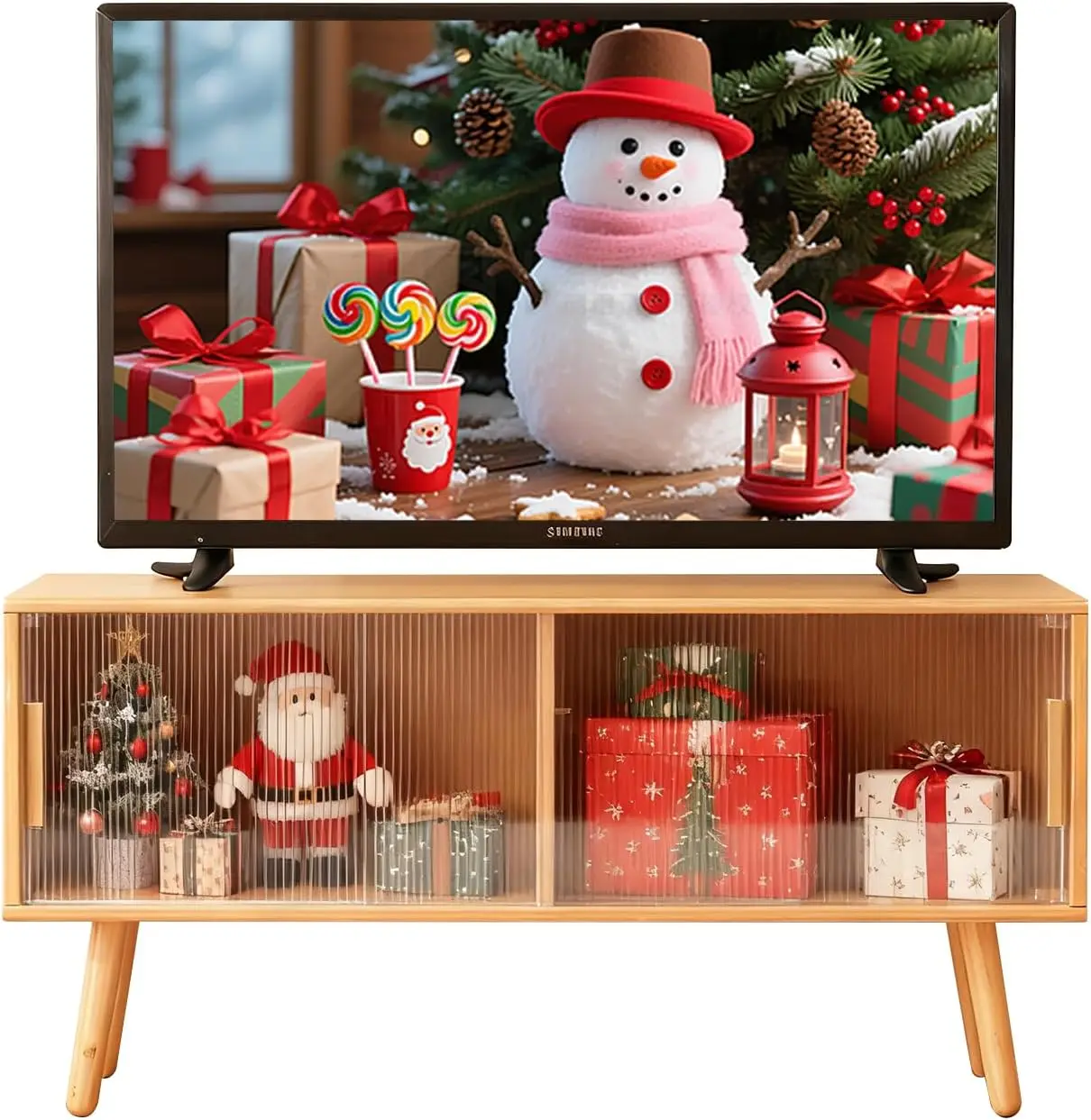 

Подставка для телевизора Baveke Bamboo TV Stand для телевизоров с диагональю до 50 дюймов, развлекательный центр из древесины, сертифицированной FSC, для игровых консолей, Mode