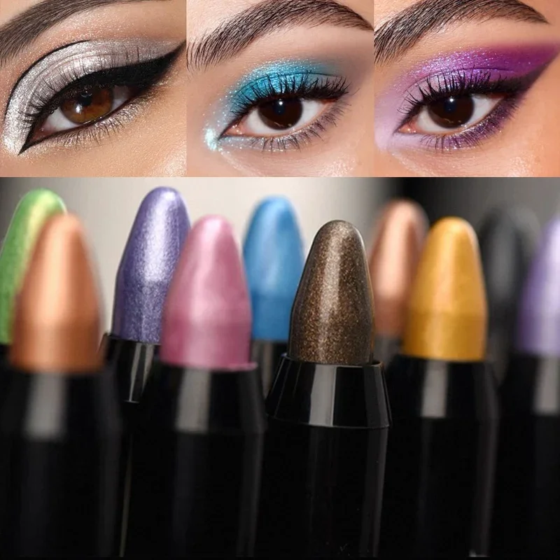 真珠光沢のあるグリッターハイライターアイシャドウペンシル防水長期的な高着色シマーアイライナー横たわっているカイコメイク