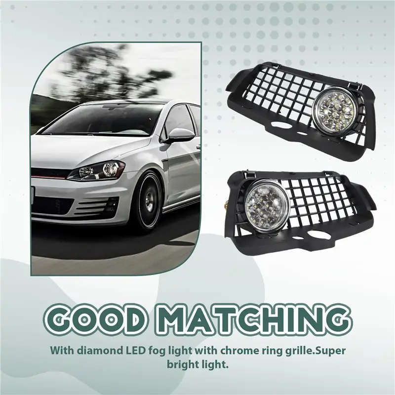A01K-For Vw Mk3 Golf Jetta 1992-1998 Front Bumper Grille 6000K White Led Drl Driving Fog Light Car Accessories