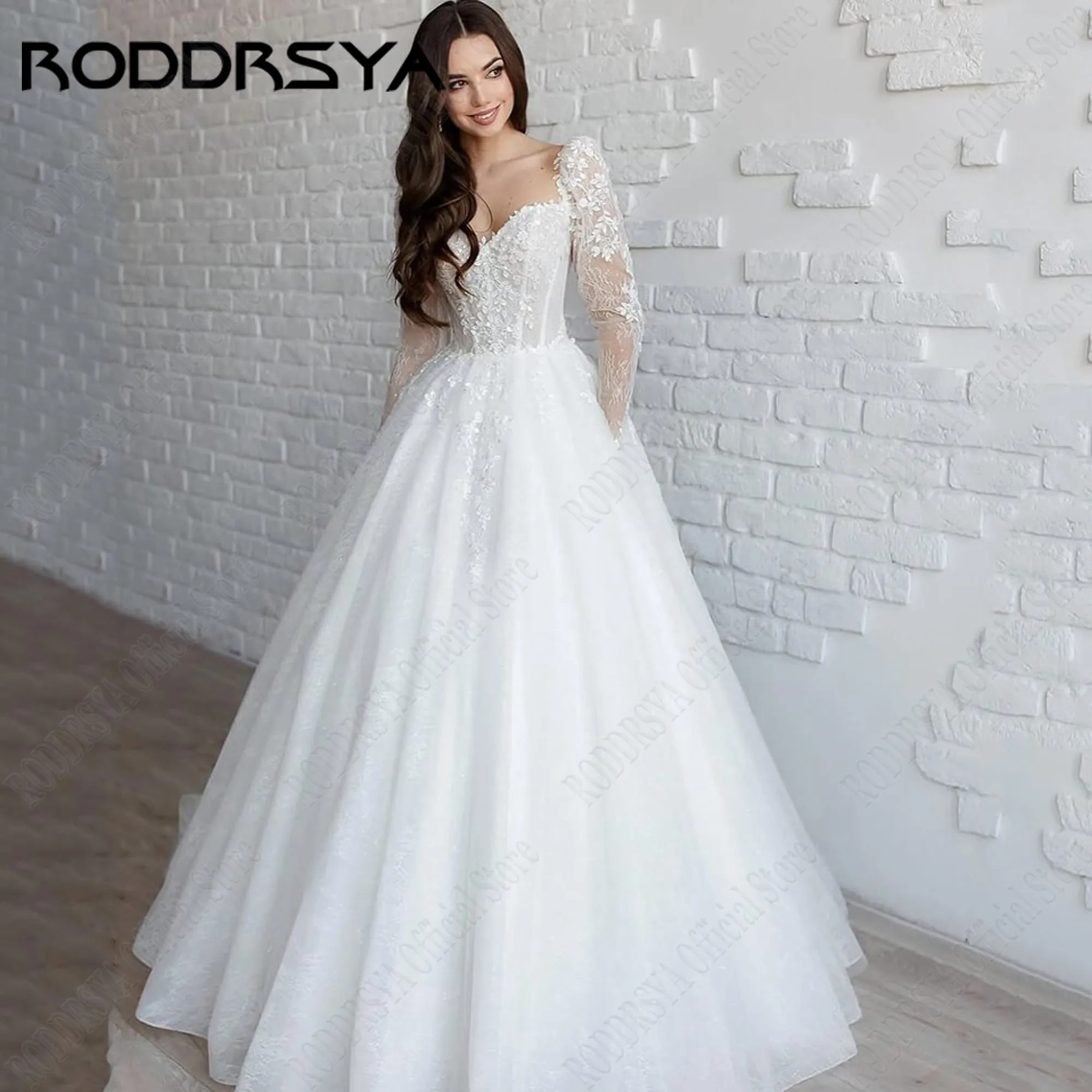 

RODDRSYA Sweetheart Lace Wedding Dress Long Sleeve A-line Elegant Bride Gowns With Pocket Applique vestidos de novia Customized