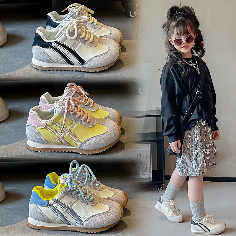 

Children's Sneakers Four Seasons Models Gray Blue Retro Boys Girls Casual Shoes 3-18 Years Old Yellow Non-slip Kids Single Shoes