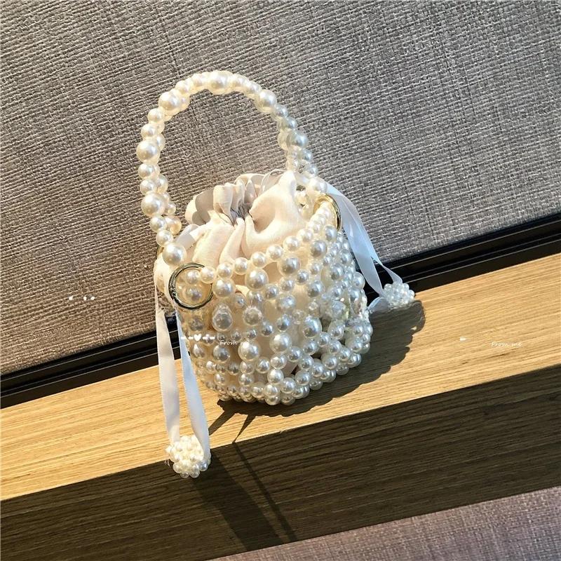 

Оригинальный набор для самостоятельного изготовления сумки-ведра с жемчужными бусинами ручной работы, круглая цилиндрическая сумка-ведро, маленькая женская сумочка.