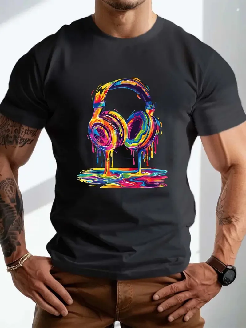 Men\'s  Psychedelic Headphones T-shirt 3D Printing Summer Street Daily T-shirt Leisure Sport Breathable Plus Size Men\'s Clothing