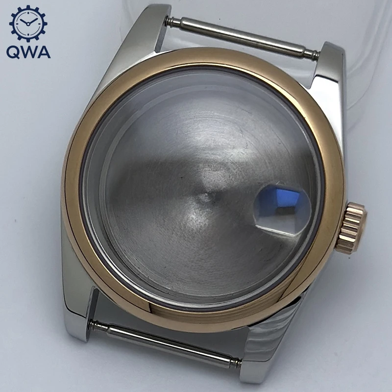 QWA 316L Stainless Steel 36mm/39mm Semicircular Datejust RoseGold Sapphire Magnifying Glass Watch Case Fit NH35/NH36 Movement