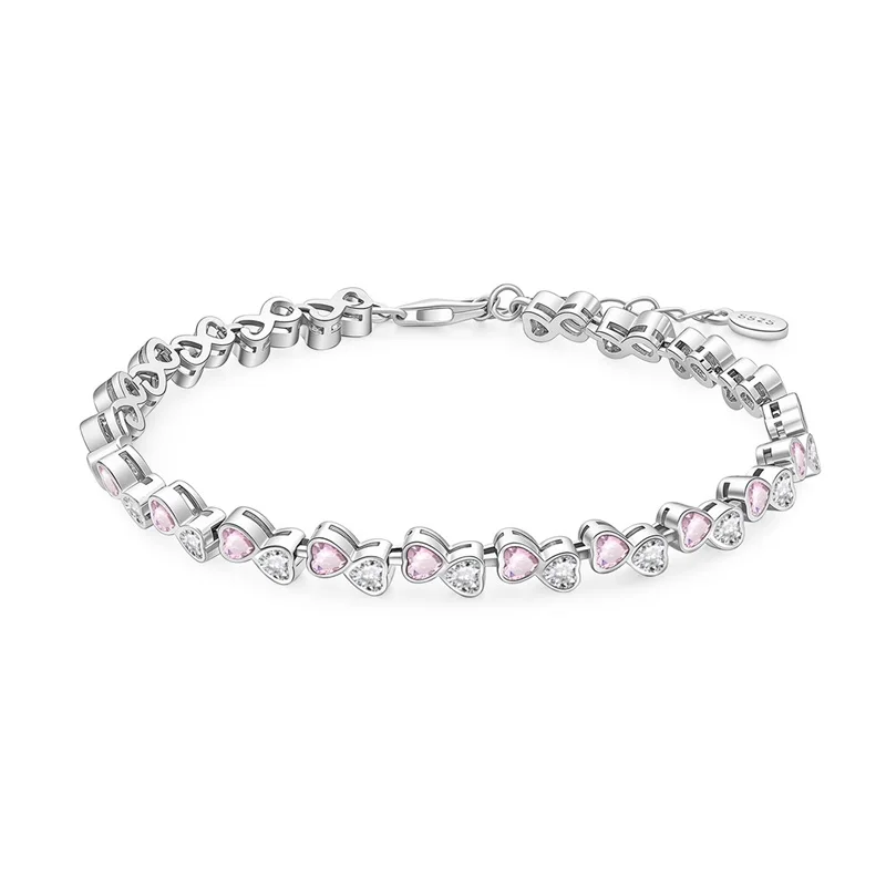 Original 925 Sterling Silber Pfirsich-Herz-Armband mit funkelndem CZ-Zirkon für Frauen, Mädchen, Familie, feine Geburtstagsgeschenke, niedlicher Schmuck
