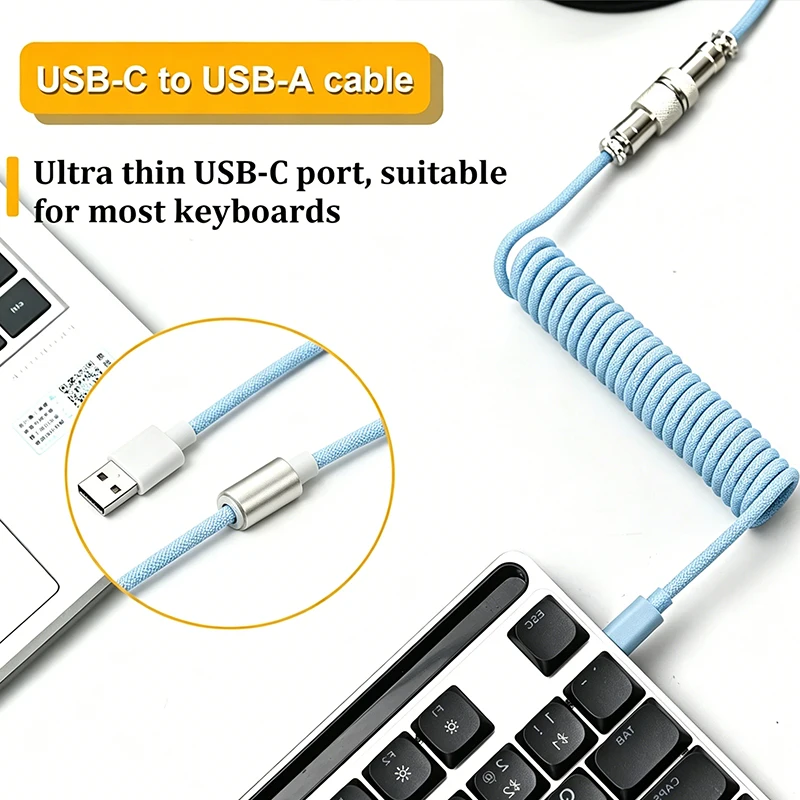 Usb C Coiled Cable Aviator Quick Release Connector Heavy Duty Mechanical Keyboard Cable Extended Desktop Computer Wire